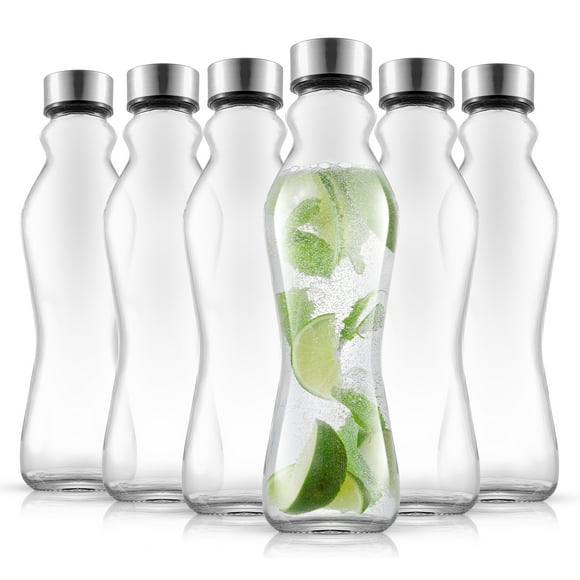 JoyJolt Spring Reusable Glass Water Bottles Set of 6-18 oz Glass Drinking Bottles with Lids