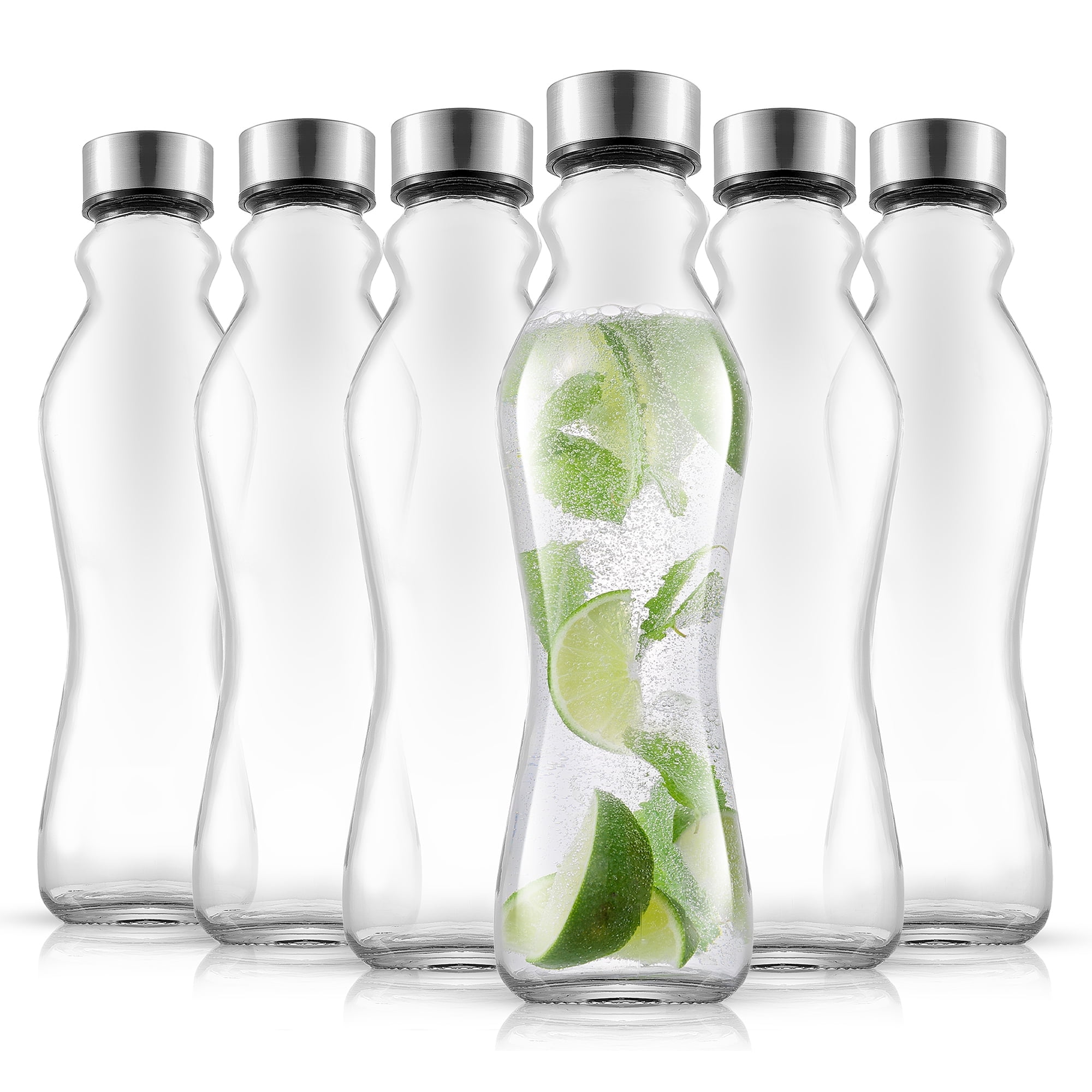 Brightware Spring Glass Water Bottles – 17.5 oz – Set of 6