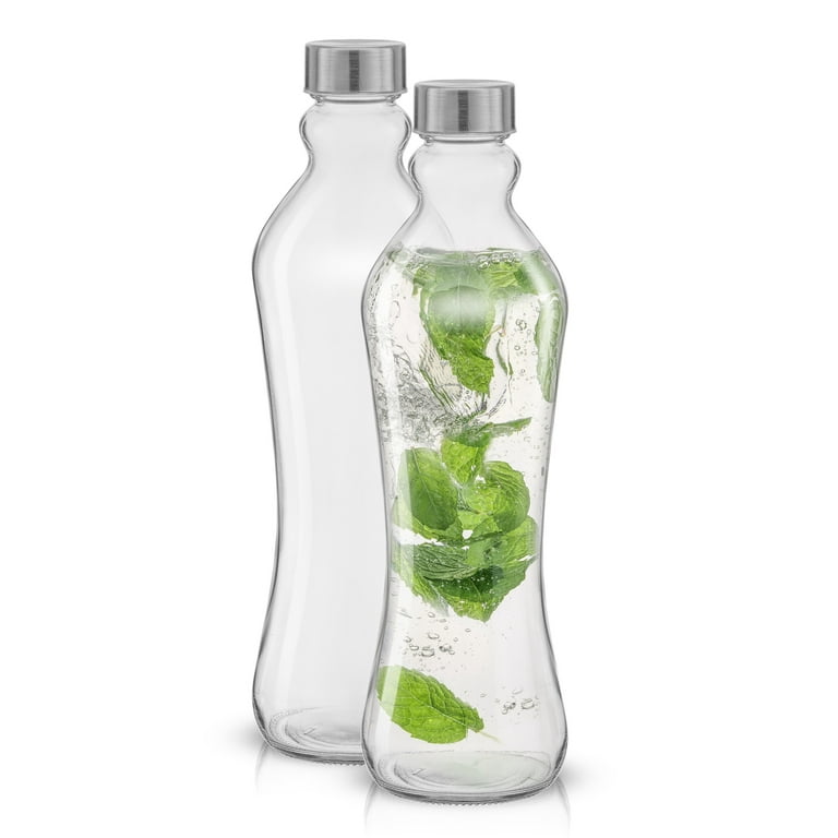JoyJolt Spring Reusable Glass Water Bottles with Stainless Steel Screw Cap  - Set of 2 - Clear