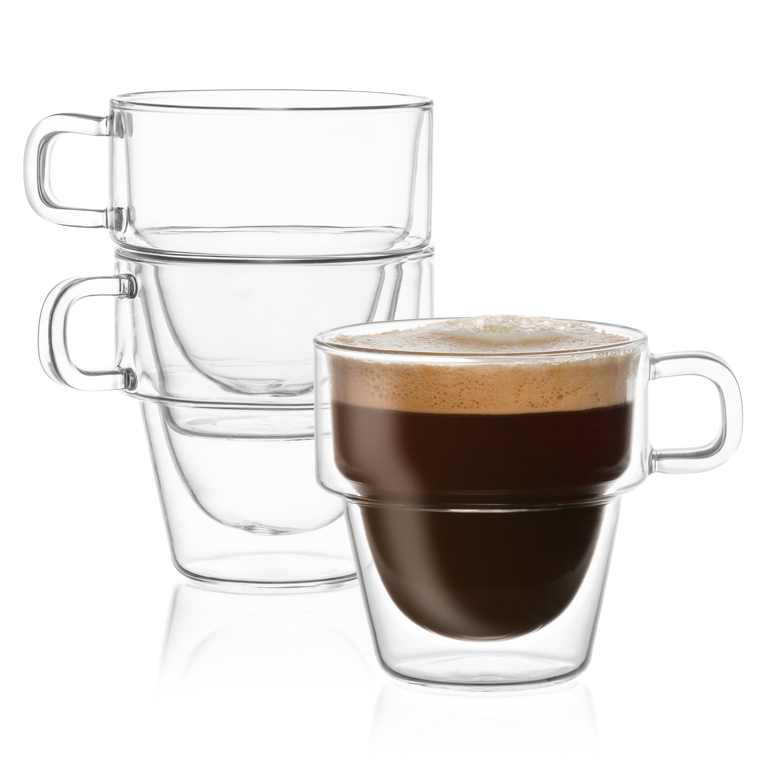 JoyJolt Stoiva Double Walled Espresso Glass Cups - Set of 8 Stackable Shot  Mugs with Handle - 5 oz
