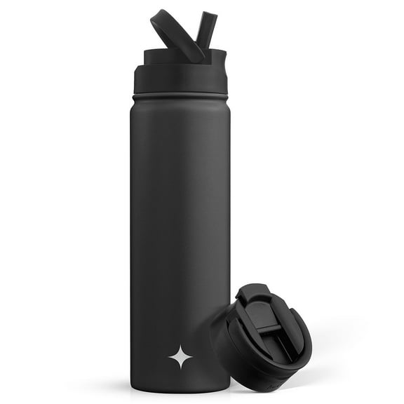 JoyJolt  Triple Insulated Stainless Steel Water Bottle with Flip Lid & Sport Straw Lid - 22 oz Black