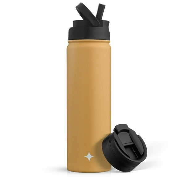 JoyJolt Triple Insulated Stainless Steel Water Bottle with Flip Lid & Sport Straw Lid - 22 oz Goldenrod