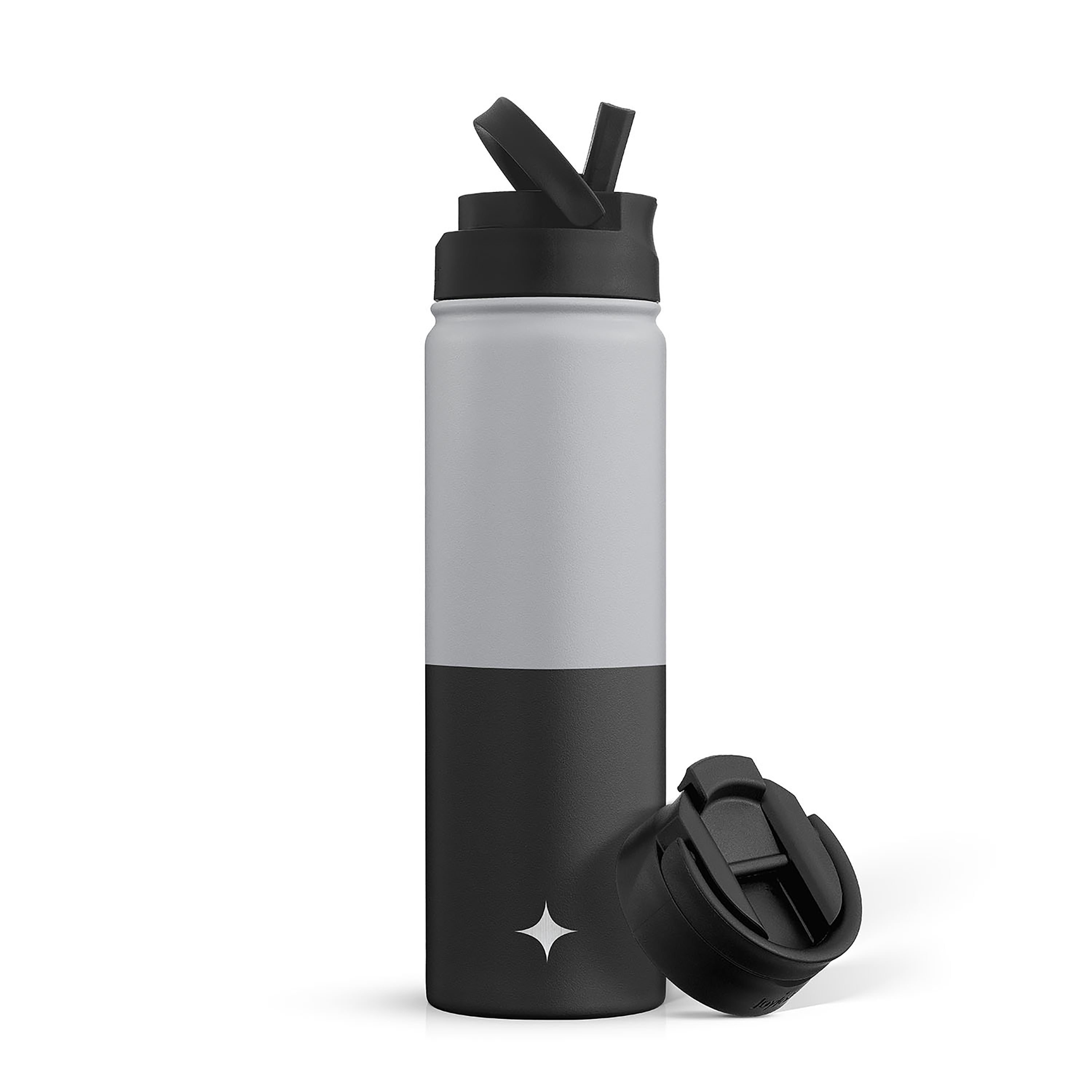 JoyJolt Triple Insulated Water Bottle with Flip Lid & Sport Straw Lid - 22 oz - Grey/Black