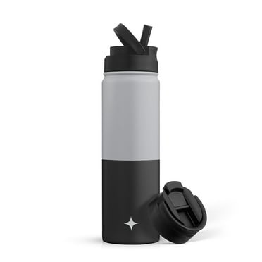 JoyJolt Triple Insulated Water Bottle with Flip Lid & Sport Straw Lid - 22 oz - Grey/Black
