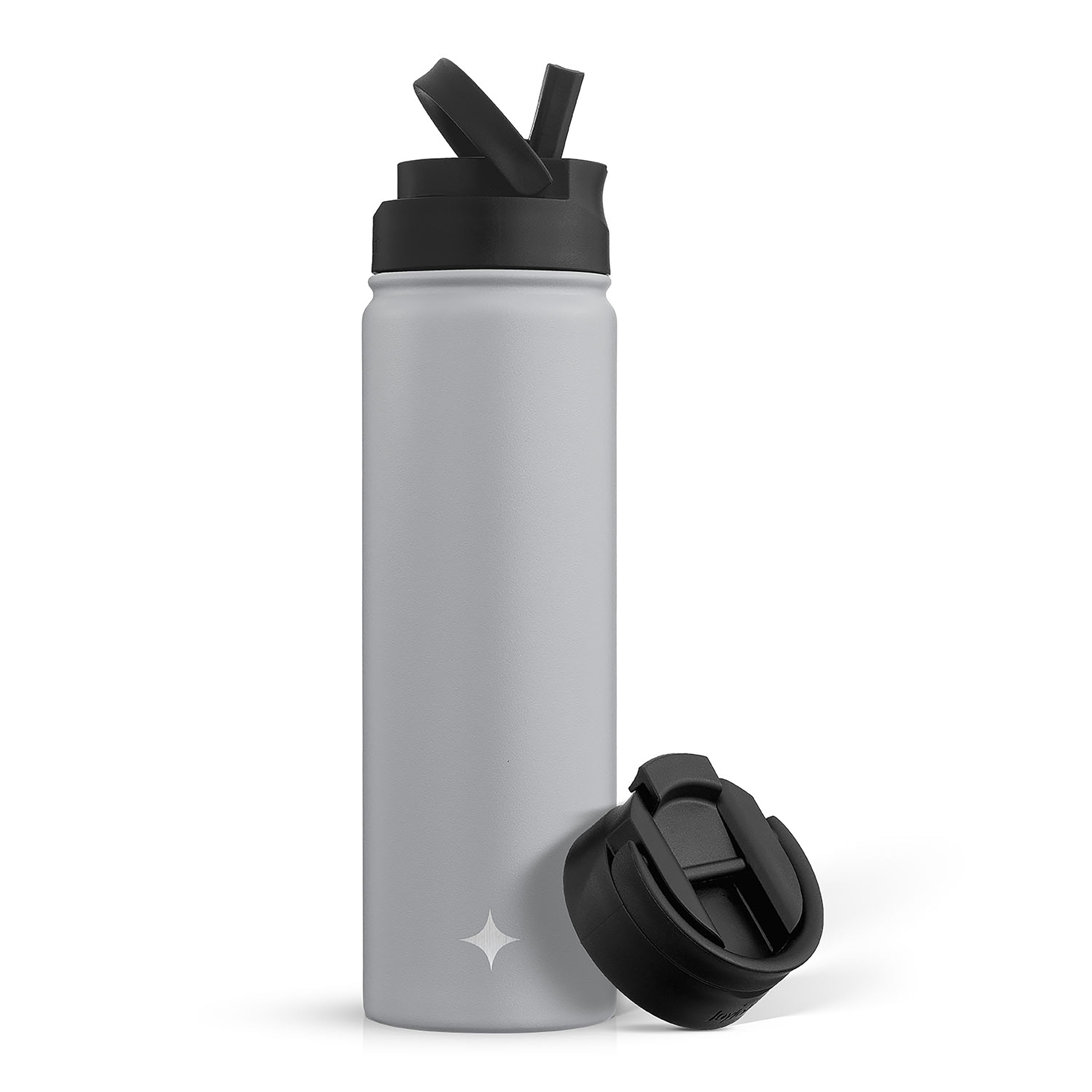 JoyJolt Triple Insulated Water Bottle with Flip Lid & Sport Straw Lid - 22 oz - Grey