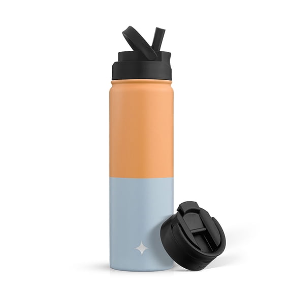 JoyJolt Triple Insulated Water Bottle with Flip Lid & Sport Straw Lid - 22 oz - Orange/Blue
