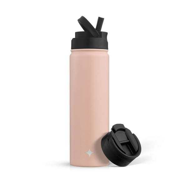 JoyJolt Triple Insulated Water Bottle with Flip Lid & Sport Straw Lid - 22 oz - Pink