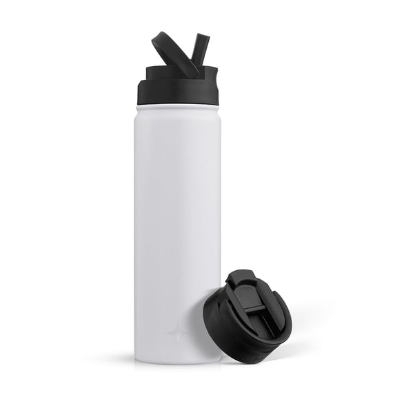 JoyJolt Triple Insulated Water Bottle with Flip Lid & Sport Straw Lid - 22 oz - White