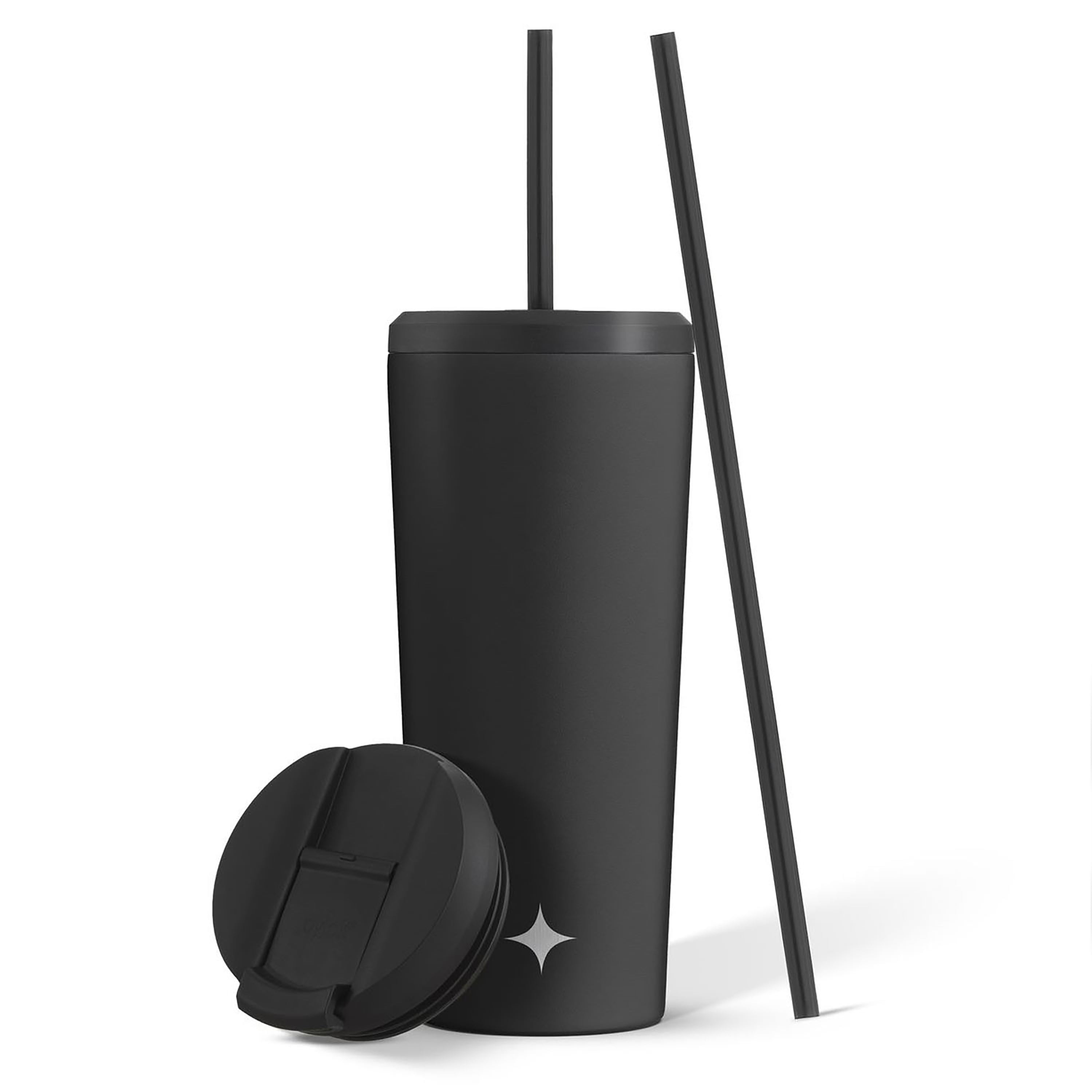 Black Triple Insulated Stainless Steel Travel Tumbler with Straw