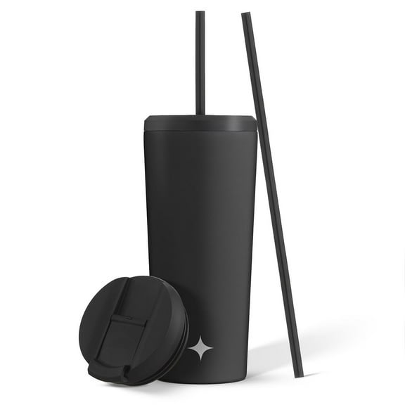 JoyJolt Vacuum Insulated Tumbler with Flip Lid and Straw - 20 oz - Black