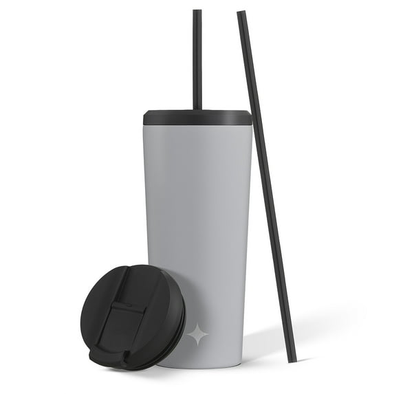 JoyJolt Vacuum Insulated Tumbler with Flip Lid and Straw - 20 oz - Grey