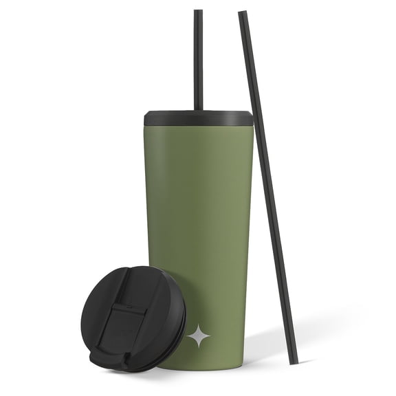 JoyJolt Vacuum Insulated Tumbler with Flip Lid and Straw - 24 oz - Green