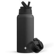 JoyJolt Vacuum Insulated Water Bottle with Flip Lid & Sport Straw Lid - 32 oz - Black