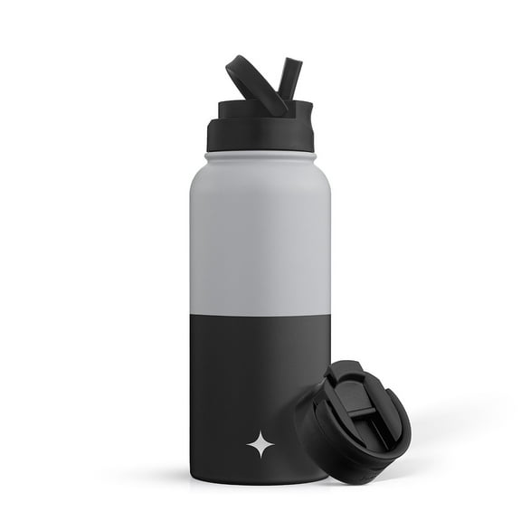 JoyJolt Vacuum Insulated Water Bottle with Flip Lid & Sport Straw Lid - 32 oz - Grey/Black