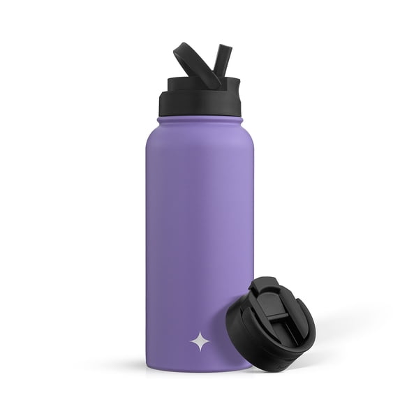 JoyJolt Vacuum Insulated Water Bottle with Flip Lid & Sport Straw Lid - 32 oz - Purple