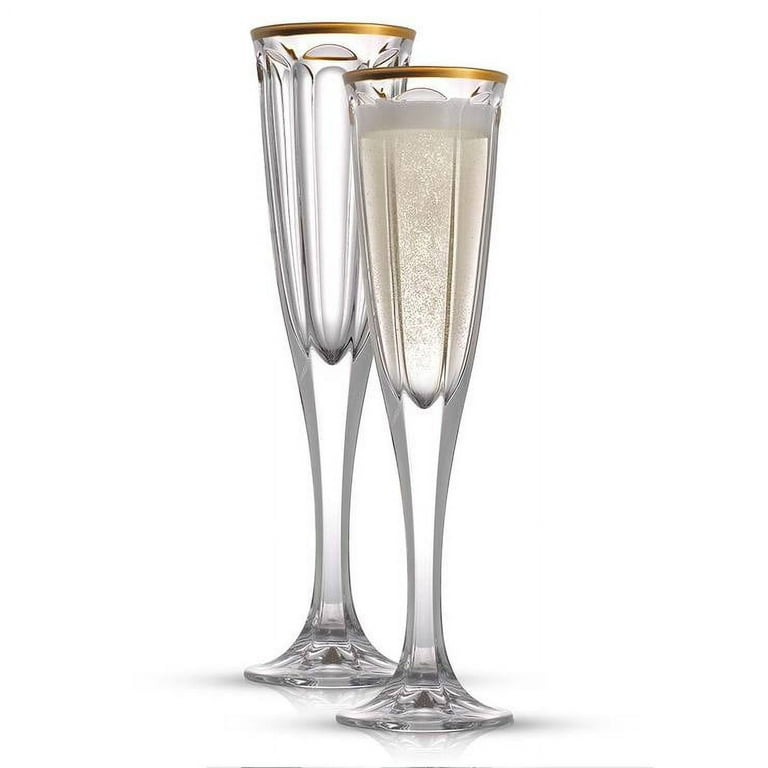 JoyJolt Windsor Collection European Crystal Champagne Glass with Gold Rim,  Set of 2 Stemmed Champagne Flutes
