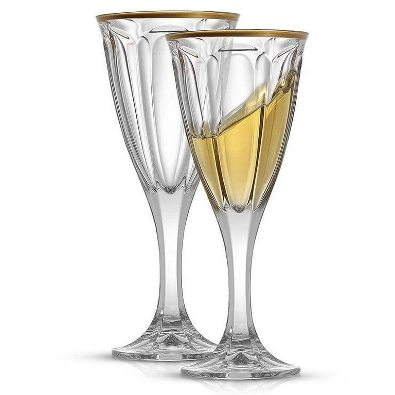 JoyJolt Windsor Crystal White Wine Glasses - 6 oz- Set of 2 - Clear/Gold