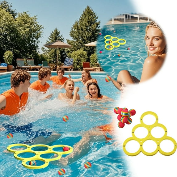 JoyMagic Rainbow Floating Pool Toys Set - Splash Water Games for Teens & Adults, Family Throwing Activity Kit for Above Ground Pools with Rectangular Steps