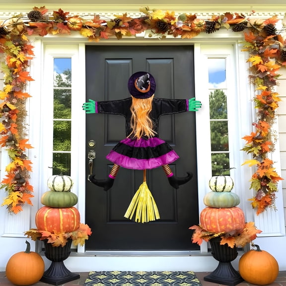 JoyMagic Witch Halloween Decorations Large Crashing Witch Into Tree Outdoor Halloween Lighted Flying Witch For Tree Yard Patio Porch Outdoor Decoration Chandelier Ornament Decorations Beads Cookie