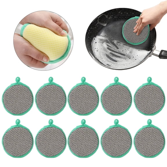 JoyMart 10Pc Double Dish Sponges with Wire Scrubber | Reusable Kitchen Double Dish Sponges with Wire Scrubber | Reusable Kitchen
