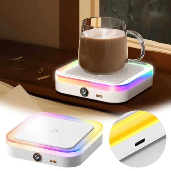 JoyMart Coffee Mug Warmer 3 Temperature Settings Cordless USB Rechargable Cup Warmer With Lights Portable Beverage Heating Plate For Hot