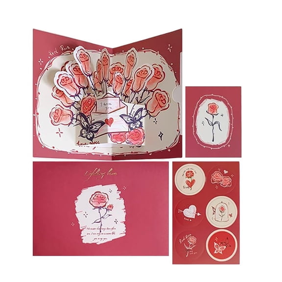 JoyMart Valentine's Day Love Letter Set with Envelope Handwritten Style Card & Sealing Wax Stickers Stationery for Couples Anniversary Proposal Wedding for Him Or Her