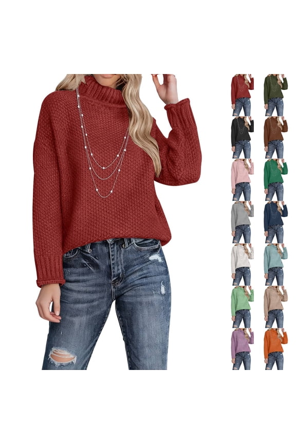 sweaters Women's Turtleneck Sweaters Oversized Chunky Knitted Winter Fashion Cable Weaving Long Sleeve Pullover sweater necklaces for women long M Green