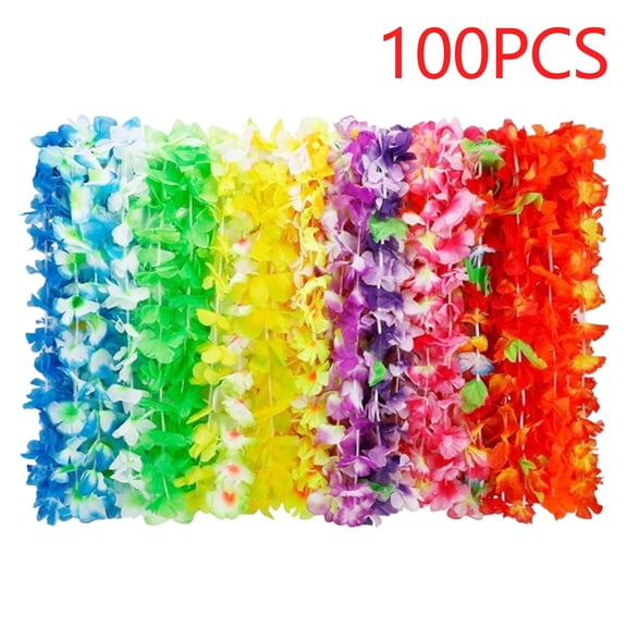 JoyMoreHome 100pcs Hawaiian Leis Bulk Decorations Silk Flower Necklace, Colorful Tropical Hawaiian Bulk Hula Dance Party Decor, Flower Leis Summer Beach Pool Party Decorations Favors Supplies