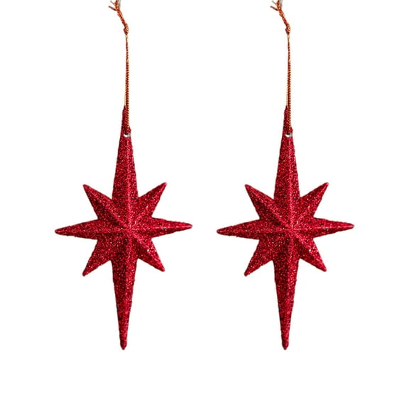 JoyMoreHome 2 Pcs Christmas Star Ornament, 4.9 x 3 Inch Star of Christmas Tree Glitter Hanging Ornament, Plastic Nativity Stars Hanging Decor Accessories