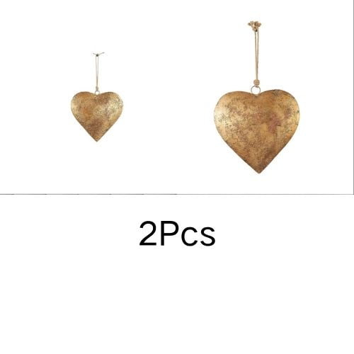JoyMoreHome 2 Pcs Rustic Elegance Metal Heart Wall Decor in Antique Gold Finish, Vintage Wall Hanging Art, Country Theme Farmhouse Decoration