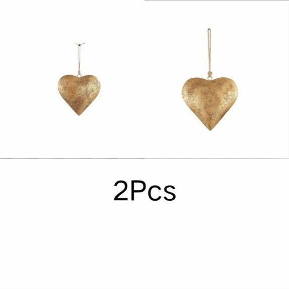 JoyMoreHome 2 Pcs Rustic Elegance Metal Heart Wall Decor in Antique Gold Finish, Vintage Wall Hanging Art, Country Theme Farmhouse Decoration
