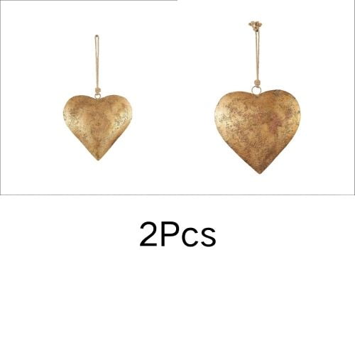 JoyMoreHome 2 Pcs Rustic Elegance Metal Heart Wall Decor in Antique Gold Finish, Vintage Wall Hanging Art, Country Theme Farmhouse Decoration