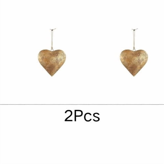 JoyMoreHome 2 Pcs Rustic Elegance Metal Heart Wall Decor in Antique Gold Finish, Vintage Wall Hanging Art, Country Theme Farmhouse Decoration
