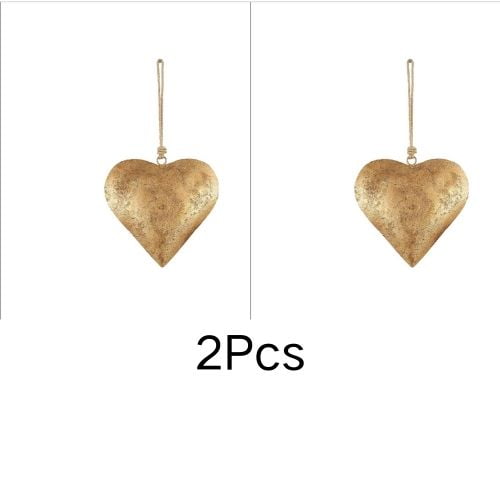 JoyMoreHome 2 Pcs Rustic Elegance Metal Heart Wall Decor in Antique Gold Finish, Vintage Wall Hanging Art, Country Theme Farmhouse Decoration