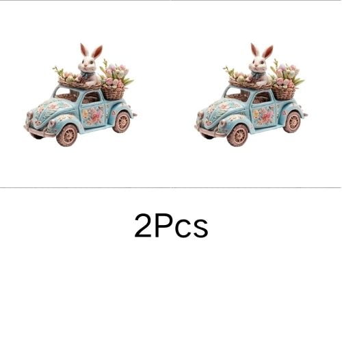 JoyMoreHome 2Pcs Easter 2D Flat Acrylic Bunny Decor, Driving White Rabbit Tabletop Ornament, Festival Present for Garden Home Table Office Dining Room Mantle Party Supplies