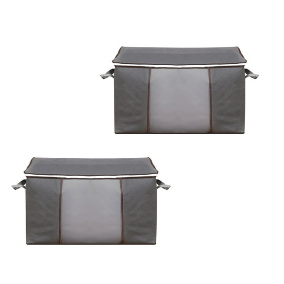 JoyMoreHome 2Pcs Large Storage Bags with Clear Window, Soft Fabric, Strong Double Zippers, Two Handles, Foldable, Washable