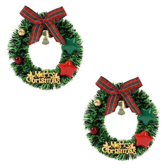 JoyMoreHome 2Pcs Mini Magnetic Christmas Wreaths with Mini Bells, Home Xmas Decor Christmas Refrigerator Wreaths for Window Door Holiday Indoor Home Decor