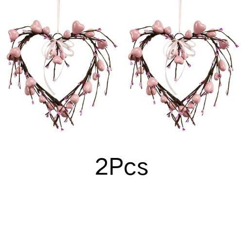 JoyMoreHome 2Pcs Valentine Day Heart Shape Artificial Rattan Wreath with Small Heart Decor, Durable Holiday Hanging Ornament for Wall, Window, Door