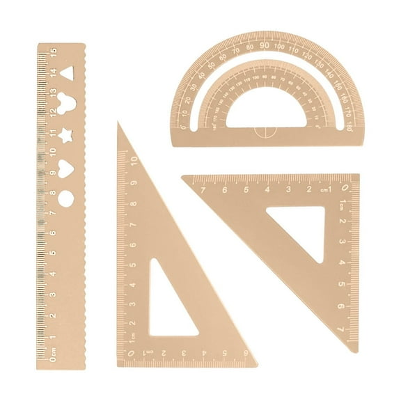 JoyMoreHome 4 Pcs Ruler Set, Aluminum Alloy Geometry Tools, Metal Drafting Ruler for Draftsmen, Engineers, Office Supplies with Protractor & Metric Scales