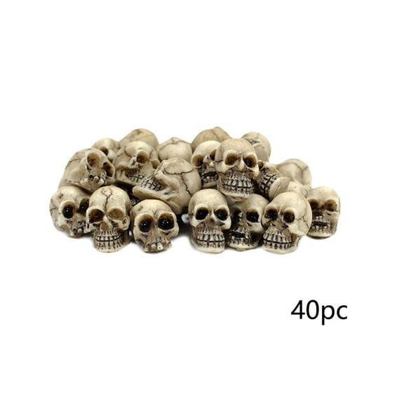 JoyMoreHome 40Pcs Halloween Mini Skull Decoration, Realistic Resin Skeleton Head, Halloween Skull Heads Figurine for Trick Toy Party Decor