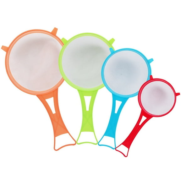 JoyMoreHome 4Pcs/Set Fine Mesh Strainer Set, Kitchen Plastic Flour Colander Set, Solid-Liquid Separator Gadget with Non Slip Handles