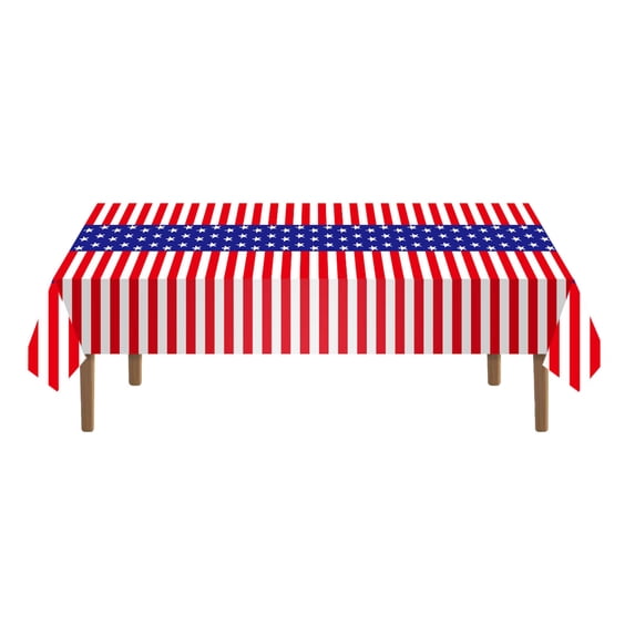 JoyMoreHome 4th of July Tablecloth Decorations,Disposable Patriotic Plastic Table Cover, Red White and Blue Decorations with Star Stripe Sign for Patriotic Independence Veterans Memorial Day