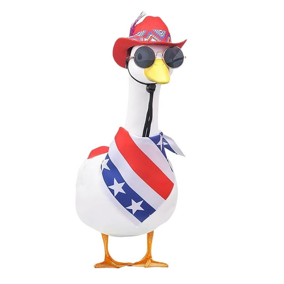 JoyMoreHome 4th of July Goose Outfit Set, American Flag Porch Goose Clothes Set for Cement or Plastic Goose Statue