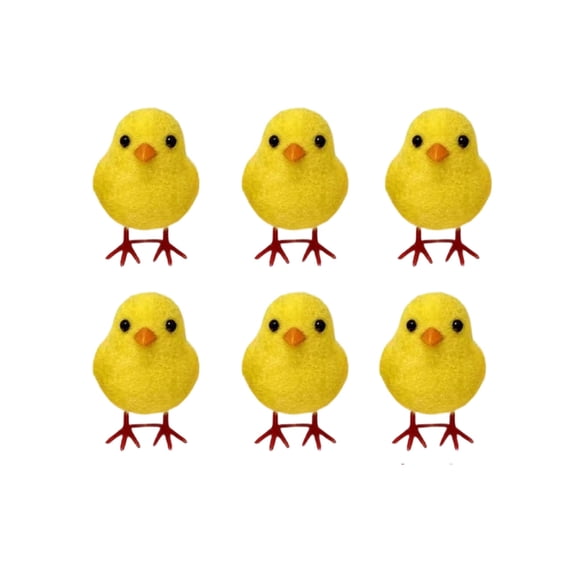 JoyMoreHome 6Pcs Easter Cute Flocked Chick Decoration, Mini Soft Plush Chick Figurine, for Home Holiday Party Decor