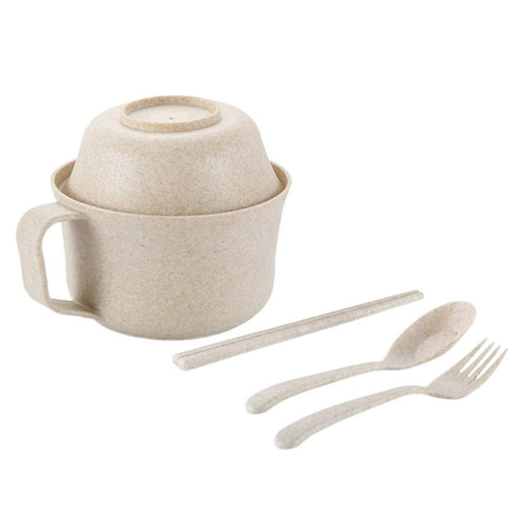 JoyMoreHome 6Pcs Microwave Ramen Bowl Set Wheat Straw Instant Ramen Cooker Set Portable Noodle Cooker with Handle Noodle Bowl with Spoon Chopsticks Fork College Dorm Room
