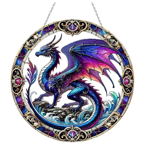 JoyMoreHome Acrylic Dragon Stained Glass Window Suncatcher Decor, Stained Hangings Art Decor, for Home Window Door Wall