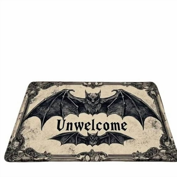 JoyMoreHome Bat Pattern Welcome Door Mat, Horror Theme Linen Non-Slip Doormat, for Indoor Outdoor Entrance, Bathroom, Kitchen, Patio