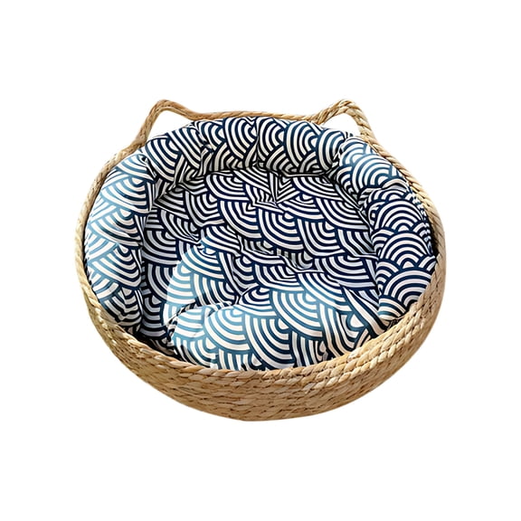 JoyMoreHome Cat Bed, Straw Woven Cat Baskets Bed, Round Wicker Cat Basket Nest, Non-Slip Cozy Pet Bed for Cats Dog