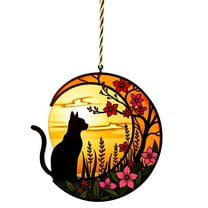 JoyMoreHome Cat on Moon Stained Acrylic Window Hanging Decoration, Handcrafted Rainbow Suncatchers for Wall Kitchen Living Room Office, Decoration Gifts for Cat Lover