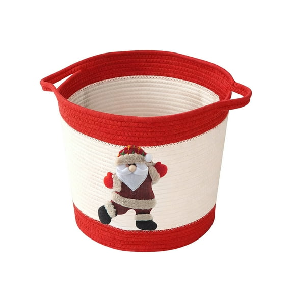 JoyMoreHome Christmas Basket with Santa Claus or Reindeer Doll, Woven Cotton Rope Christmas Storage Basket with Handles, for Christmas Decoration Storage